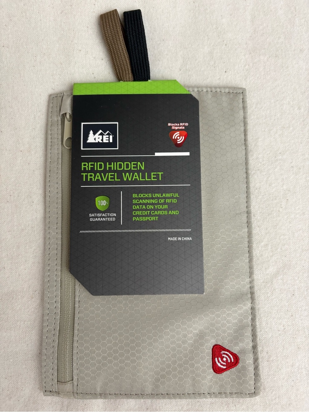 REI RFID Hidden Travel Wallet - Light Gray with Red Accent